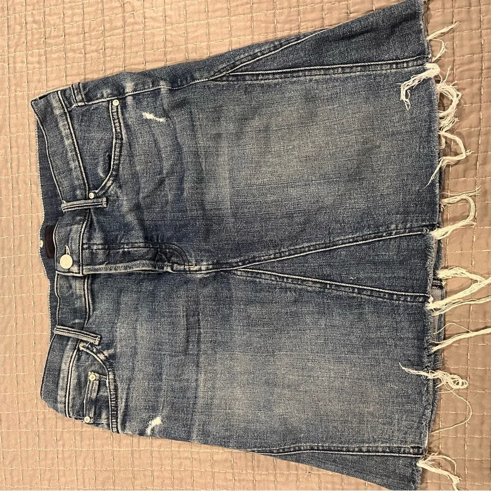 MOTHER Blue Denim Pencil Skirt with Frayed Hem - Picture 1 of 4